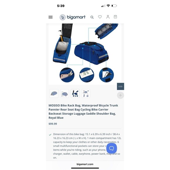 MOSISO Bike Rack Waterproof Bicycle Trunk Storage Luggage Saddle Shoulder Bag - Picture 3 of 12